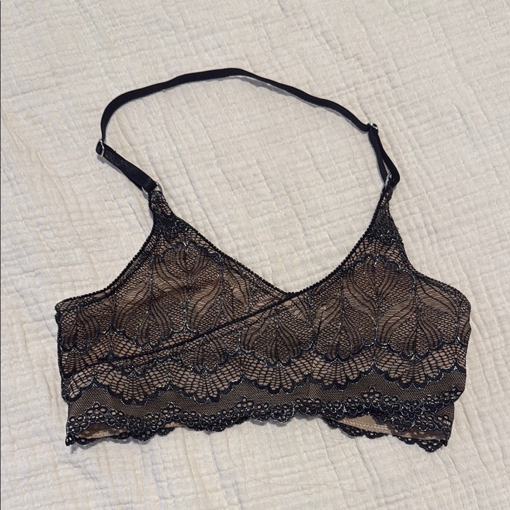 Urban Outfitters Black Lace Bra with Scalloped Trim